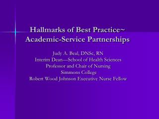 Hallmarks of Best Practice~ Academic-Service Partnerships