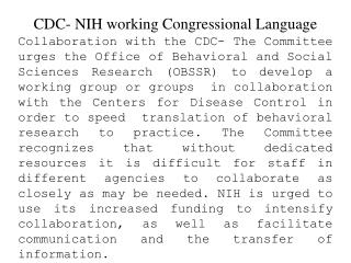 CDC- NIH working Congressional Language