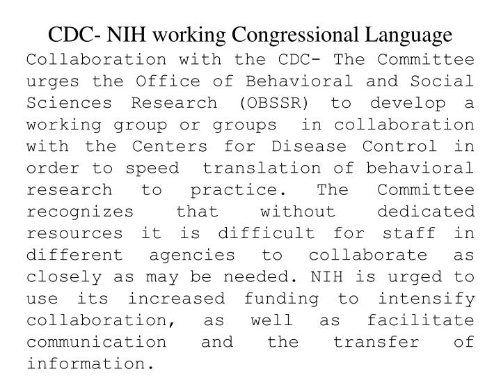 cdc nih working congressional language