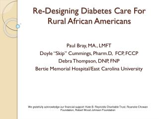 Re-Designing Diabetes Care For Rural African Americans