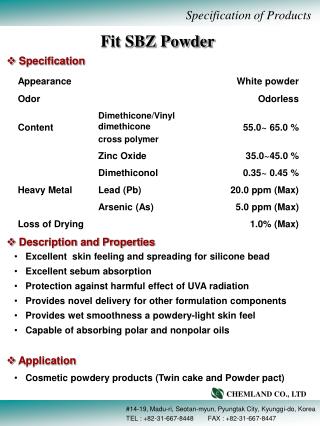 Specification of Products