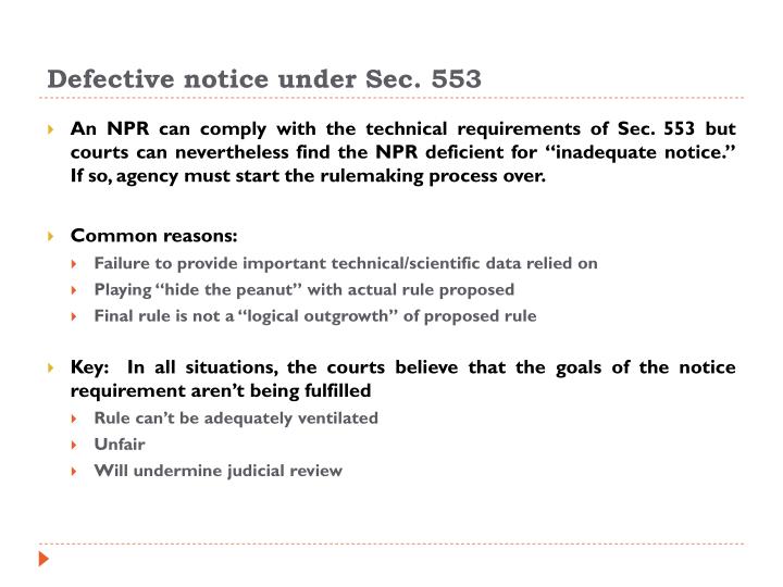 defective notice under sec 553