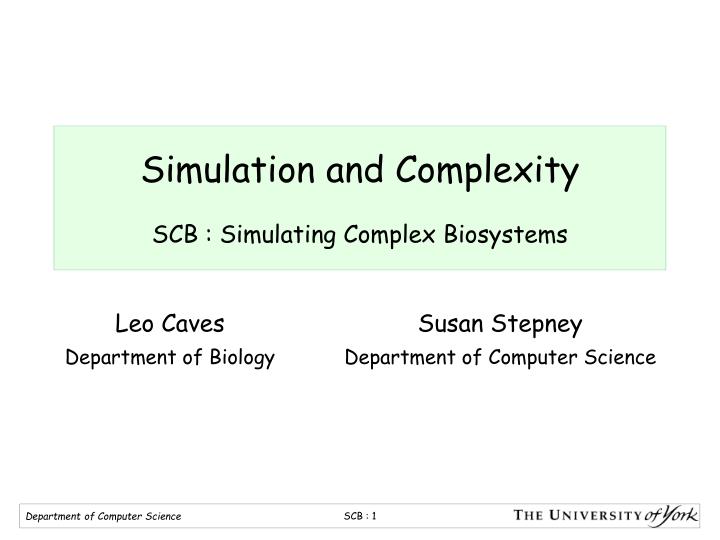 simulation and complexity scb simulating complex biosystems