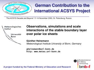 German Contribution to the international ACSYS Project