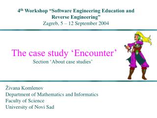 The case study ‘Encounter’ Section ‘About case studies’
