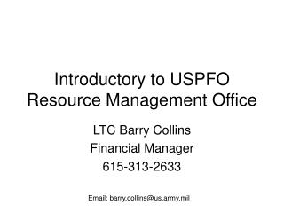 Introductory to USPFO Resource Management Office