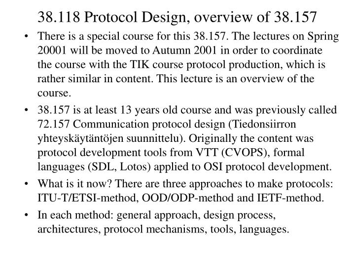 38 118 protocol design overview of 38 157
