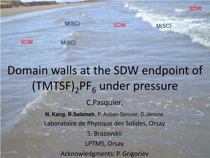 domain walls at the sdw endpoint of tmtsf 2 pf 6 under pressure
