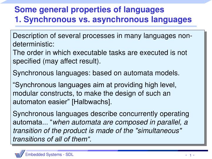some general properties of languages 1 synchronous vs asynchronous languages