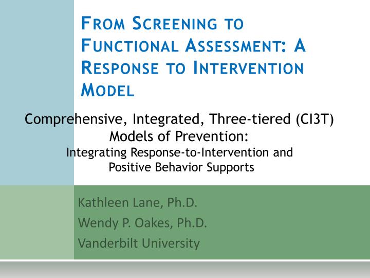 from screening to functional assessment a response to intervention model
