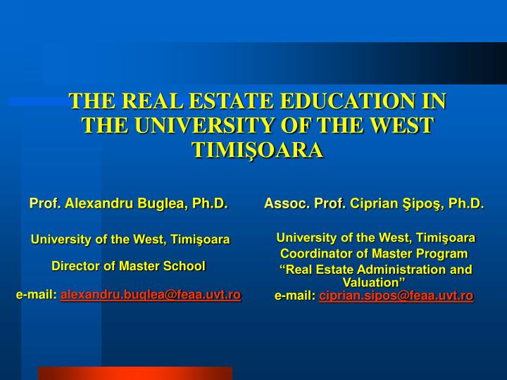 the real estate education in the university of the west timi oara