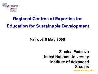 Regional Centres of Expertise for Education for Sustainable Development Nairobi, 6 May 2006