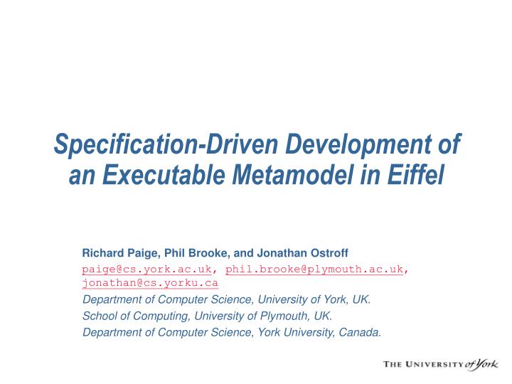 specification driven development of an executable metamodel in eiffel