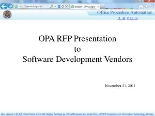 OPA RFP Presentation to Software Development Vendors