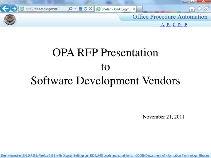 opa rfp presentation to software development vendors