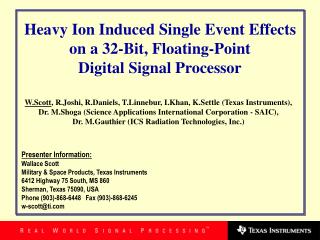 Presenter Information: Wallace Scott Military &amp; Space Products, Texas Instruments