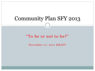 Community Plan SFY 2013