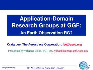 Application-Domain Research Groups at GGF: An Earth Observation RG?