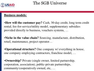 The SGB Universe