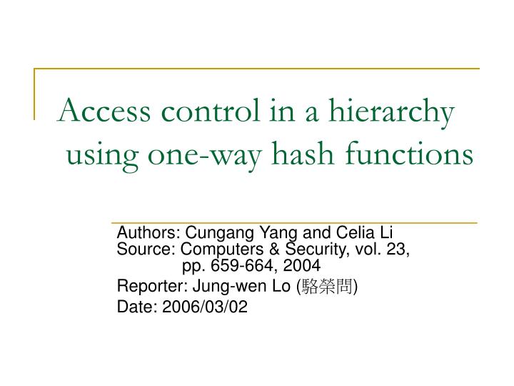 access control in a hierarchy using one way hash functions