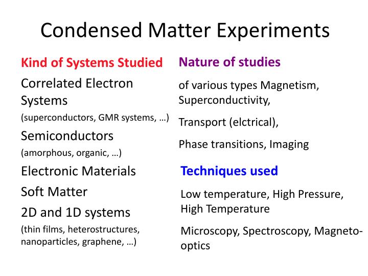 condensed matter experiments