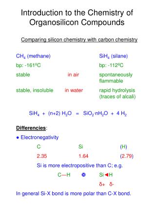 Introduction to the Chemistry of Organosilicon Compounds