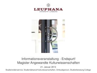 Informationsveranstaltung - Endspurt! Magister Angewandte Kulturwissenschaften
