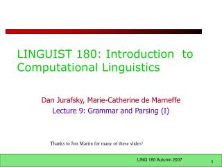 LINGUIST 180: Introduction to Computational Linguistics