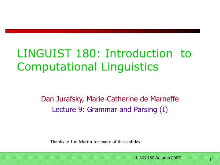 linguist 180 introduction to computational linguistics