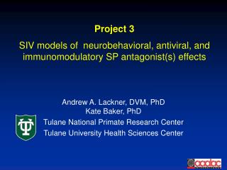 Project 3 SIV models of neurobehavioral, antiviral, and immunomodulatory SP antagonist(s) effects