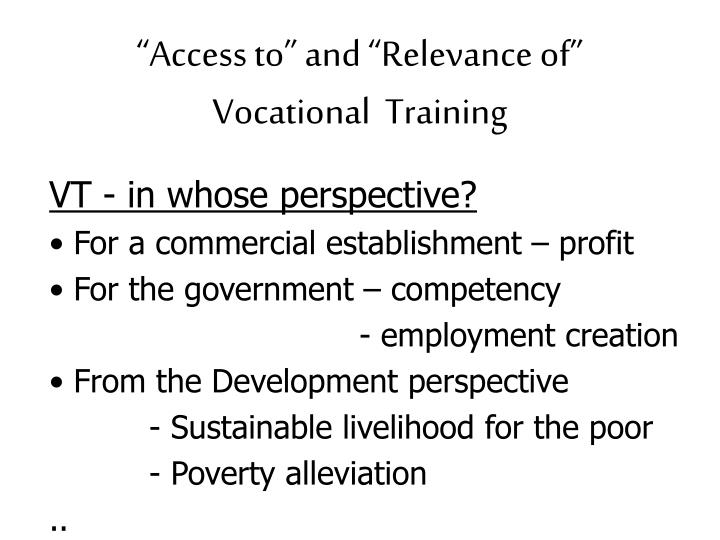 access to and relevance of vocational training