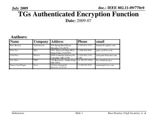 TGs Authenticated Encryption Function