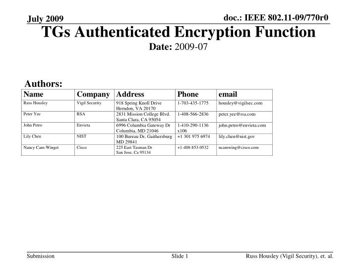 tgs authenticated encryption function