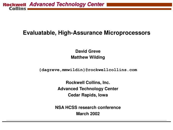 evaluatable high assurance microprocessors