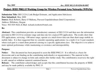 Project: IEEE P802.15 Working Group for Wireless Personal Area Networks (WPANs)