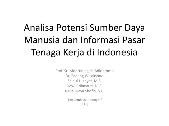 analisa potensi sumber daya manusia dan informasi pasar tenaga kerja di indonesia