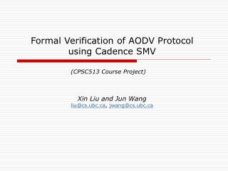 Formal Verification of AODV Protocol using Cadence SMV
