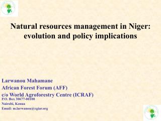 Natural resources management in Niger: evolution and policy implications