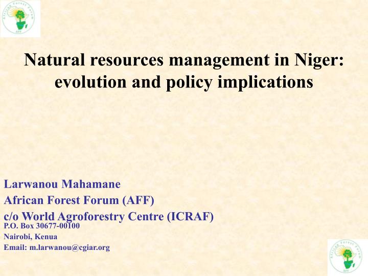 natural resources management in niger evolution and policy implications