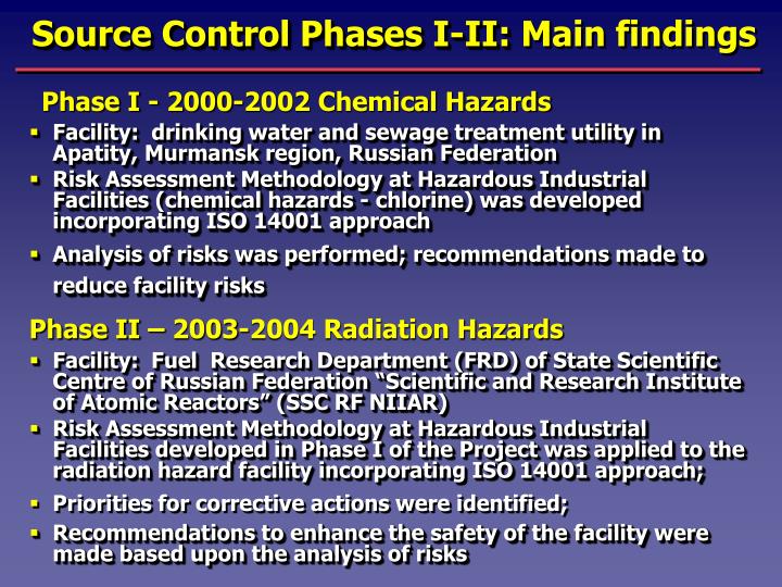 source control phases i ii main findings