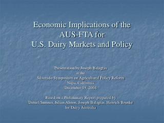 Economic Implications of the AUS-FTA for U.S. Dairy Markets and Policy