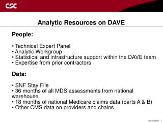 Analytic Resources on DAVE