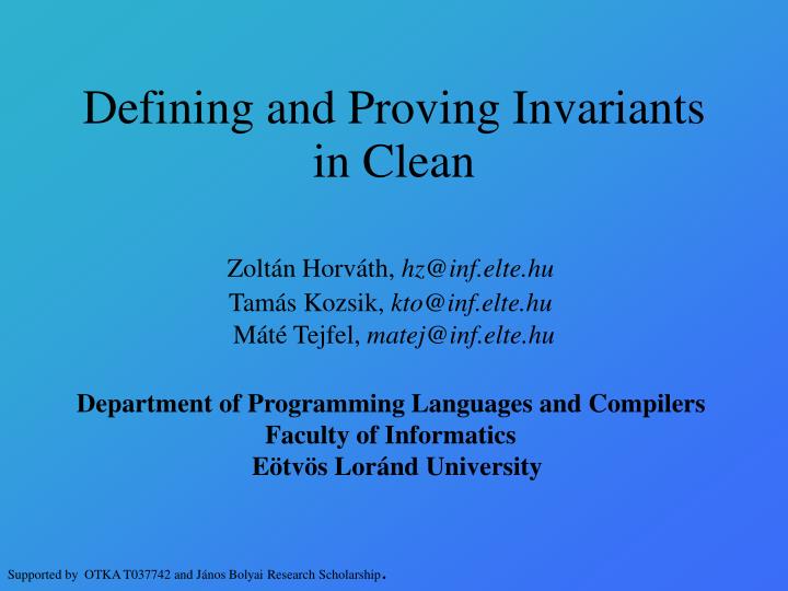 defining and proving invariants in clean