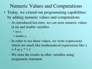 Numeric Values and Computations