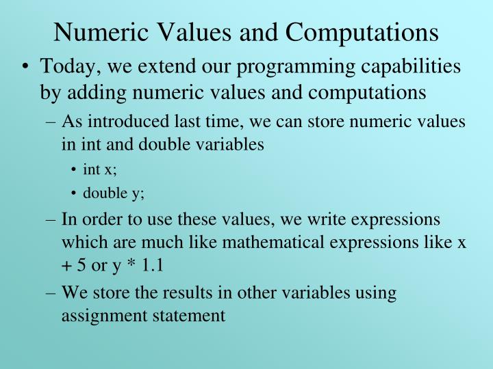 numeric values and computations