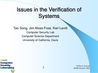 Issues in the Verification of Systems