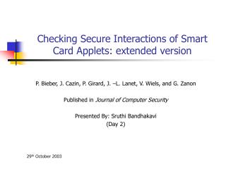 Checking Secure Interactions of Smart Card Applets: extended version