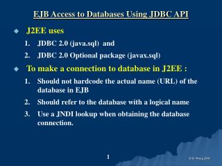 EJB Access to Databases Using JDBC API