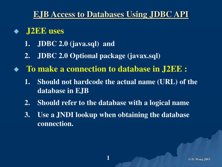 ejb access to databases using jdbc api