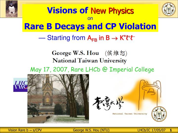 PPT - Visions Of New Physics On Rare B Decays And CP Violation ...